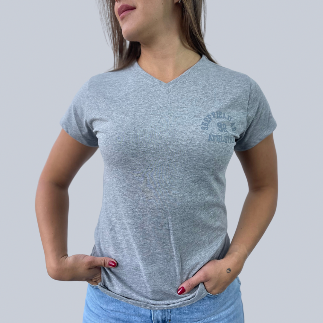 Camiseta gris básica manga corta estampada
