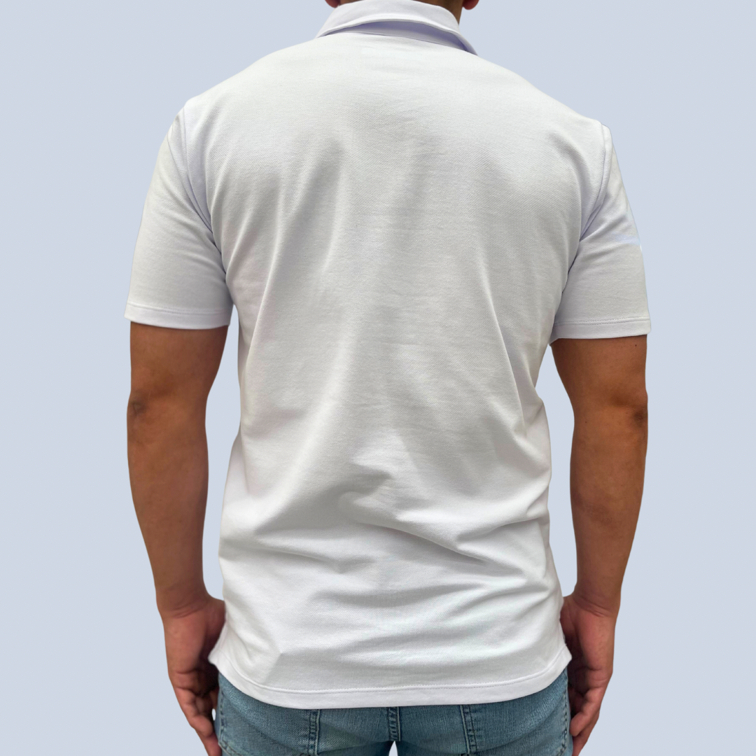  Camisas polo para hombre de manga corta para hombre, casual,  con cremallera, cuello vuelto, blusa de manga con bolsillo de empalme,  camisa polo informal y de negocios, blanco (A1 White) 