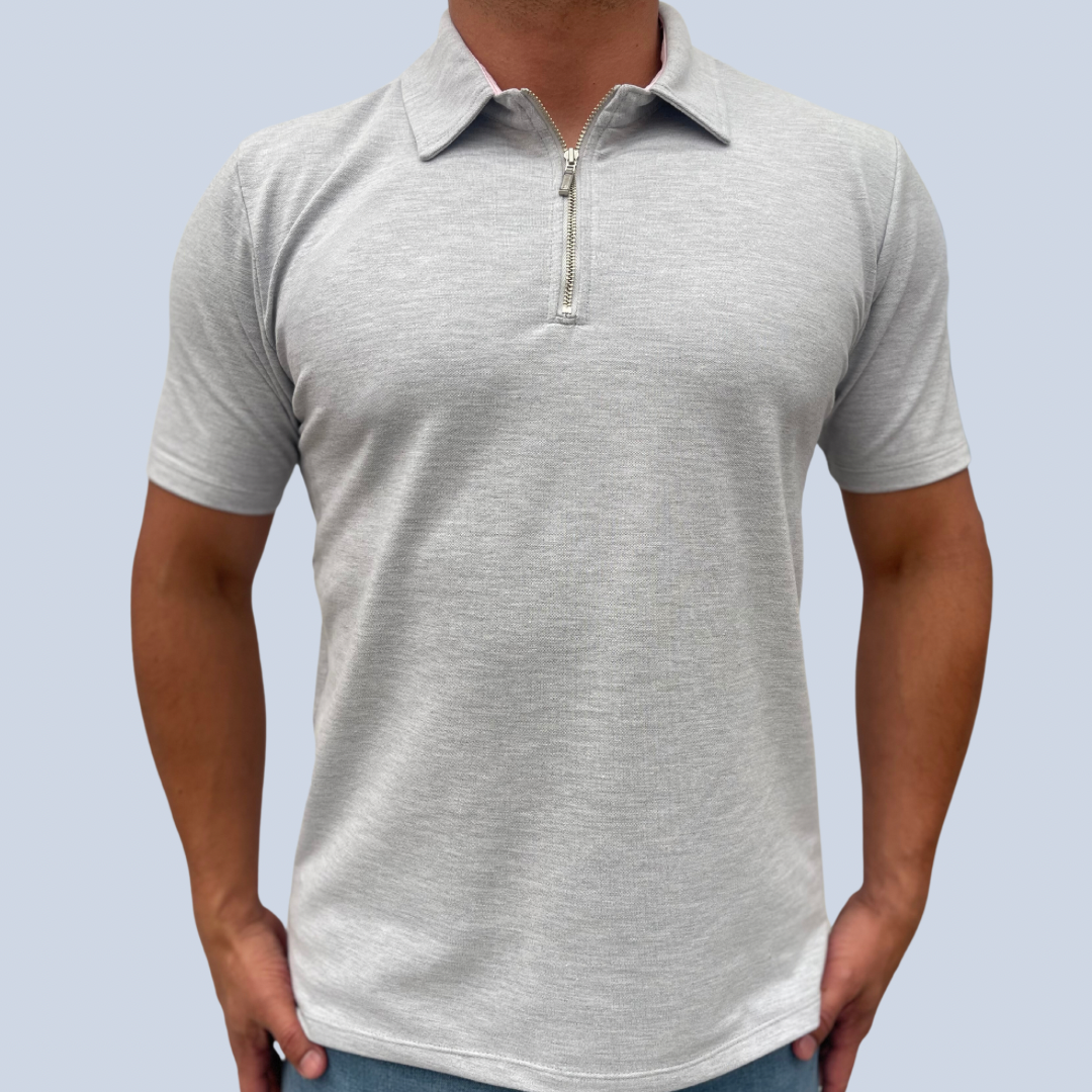 Camiseta Polo gris manga corta con cremallera frontal