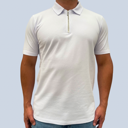 Camiseta Polo blanca manga corta con cremallera frontal