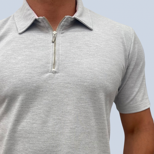 Camiseta Polo gris manga corta con cremallera frontal
