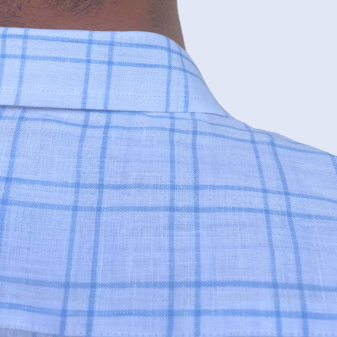 Camisa manga larga a cuadros azul con cuello sport collar