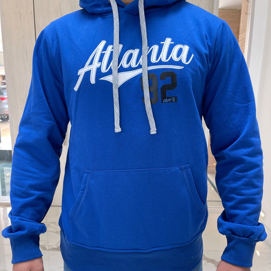 Hoodie Azul Rey con capota, bolsillo y estampado Atlanta