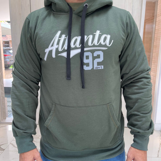 Hoodie Verde con capota, bolsillo y estampado Atlanta