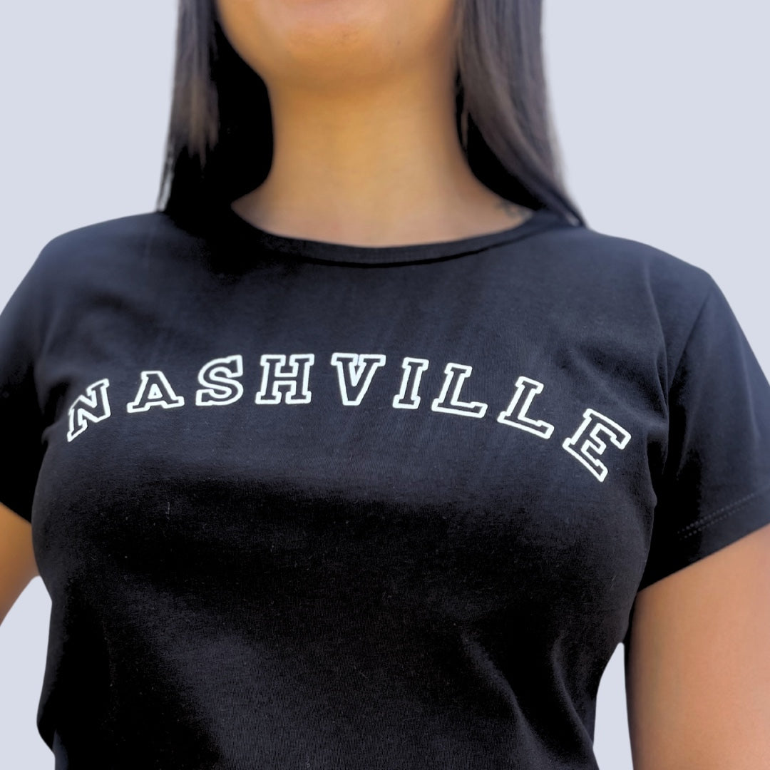 Camiseta Nashville de Algodón Negro para Mujer