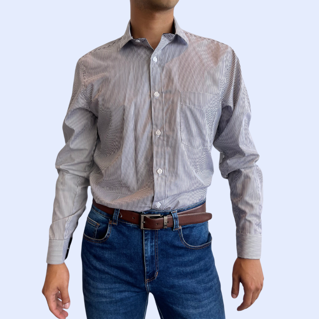 Camisa manga larga a rayas con cuello sport collar