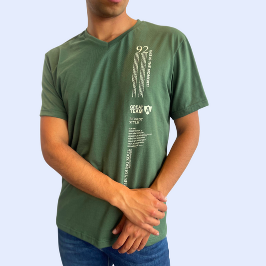 Camiseta verde manga corta con estampado