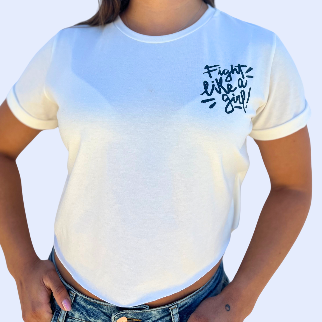 Camiseta estilo crop-top manga corta en algodón